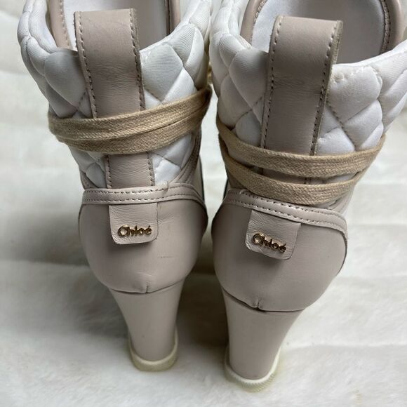 Chloe high top wedge sneakers in white suede and tan leather trim size E… - Picture 7 of 16
